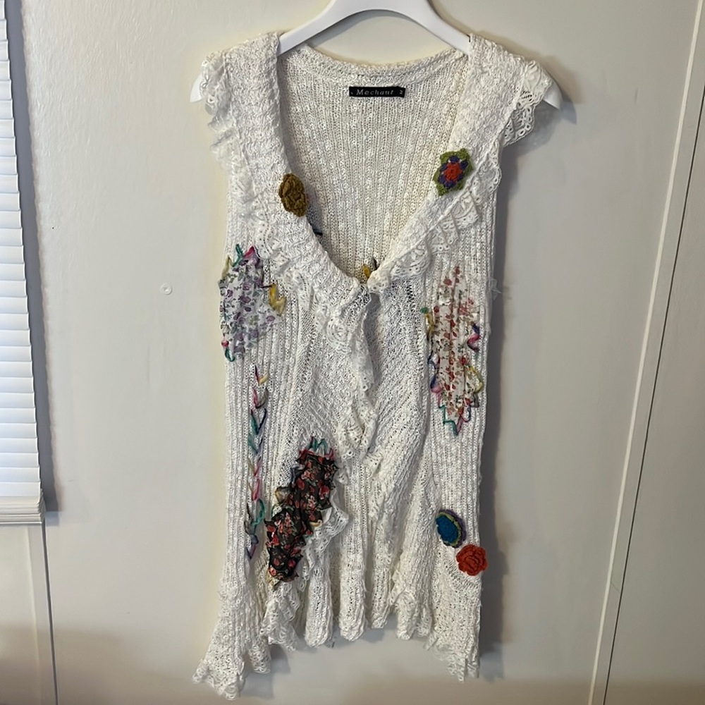 Merchant Long Knit Patchwork Cardigan Vest Size M